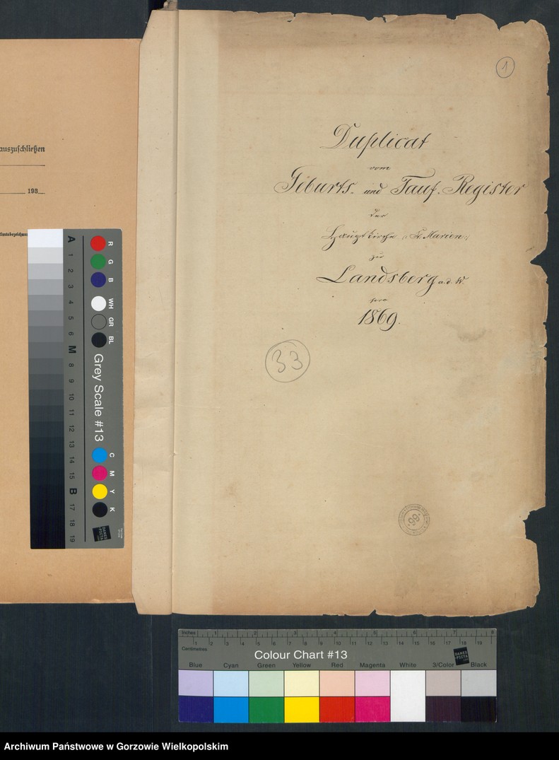 image.from.unit.number "Duplikate der Hauptkirche zu Landsberg an der Warthe (zawiera także księgę zgonów Konko5rdien, reformirte und Militair Kirchen Gemeinde z 1869 r.)"