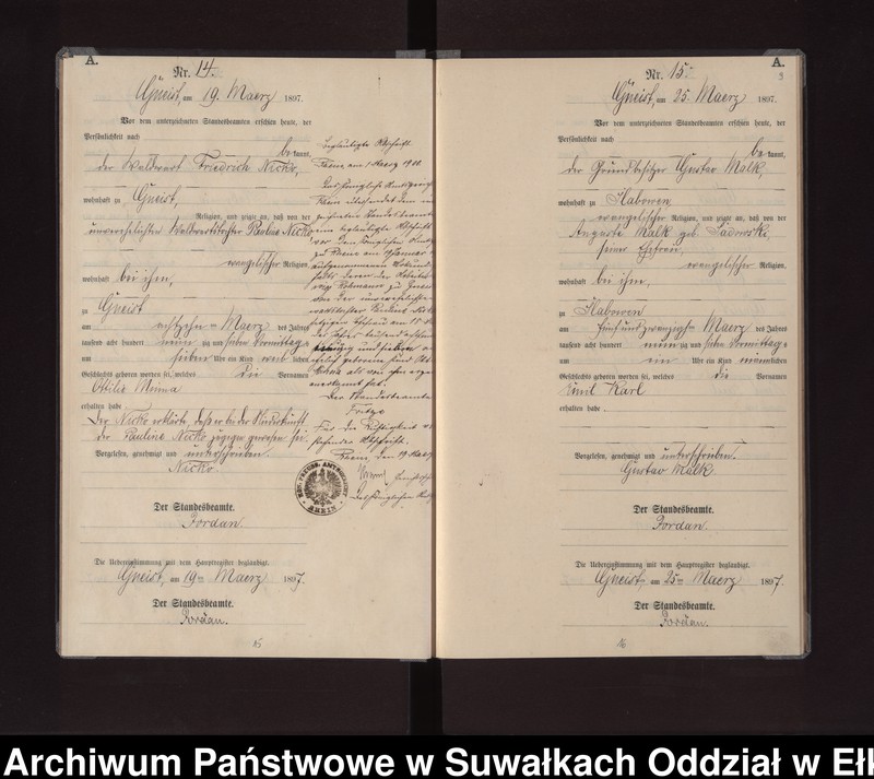 image.from.unit.number "Geburts-Neben-Register des Königlichen Preussischen Standes-Amtes Gneist Kreis Loetzen"