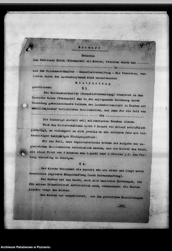 Obraz 16 z jednostki "Verhandlungen und Vertrag über die Vermietung an die Vermacht - Gauheilanstalt Kosten."