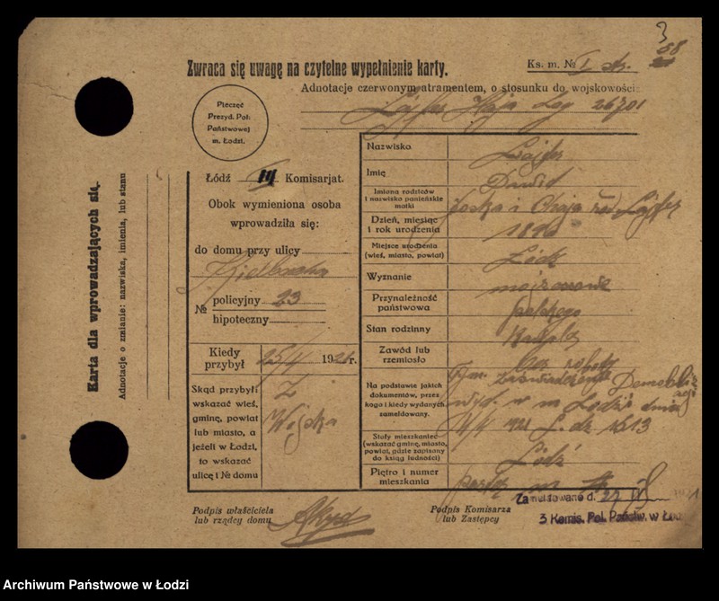 Obraz 5 z jednostki "[Spis ludności Łodzi] Lajfe-Łakomicki"