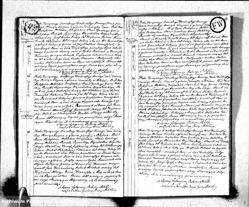 Obraz 9 z jednostki "Księga Aktów Zeyscia Urzędnika Stanu Cywilnego Gminy Metelskiey Pttu Seyneńskiego Woiewództwa Augustowskiego Od dnia 1-o Stycznia Tysiąc Osimset Dwodziestego Trzeciego roku 1823"