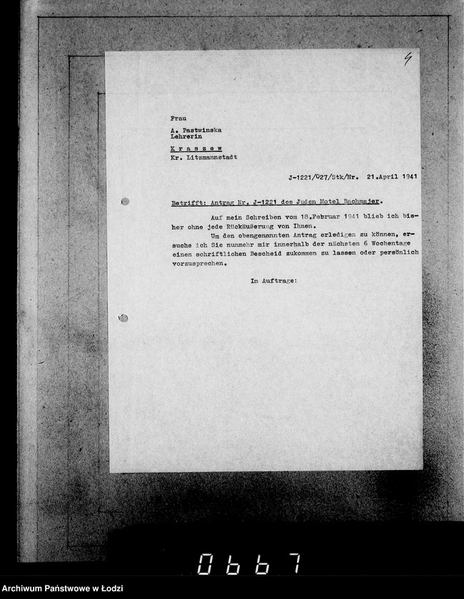 Obraz 8 z jednostki "J 1221-1240 [Wnioski Żydów z Getta o zwrot należności za pracę i towar wzięty na kredyt]"