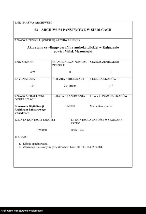 image.from.unit.number "Księga aktów urodzeń, małżeństw i zgonów Rzymskokatolickiej Parafii Kałuszyn"