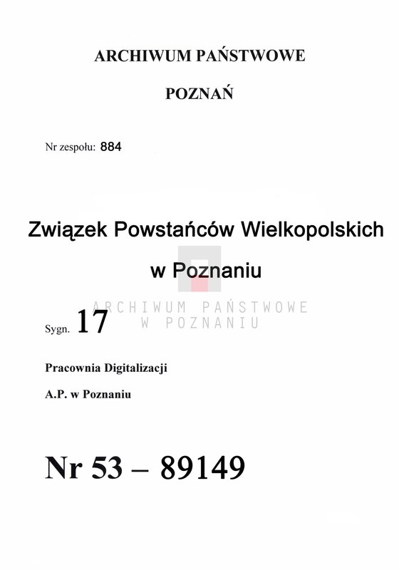 Obraz 1 z jednostki "Korespondencja Zarządu Głównego Związku Powstańców Wielkopolskich."