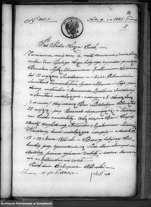 image.from.unit.number "Dowody Akt Ślubnych Okręgu Bożniczego Puńsk z r. 1866"