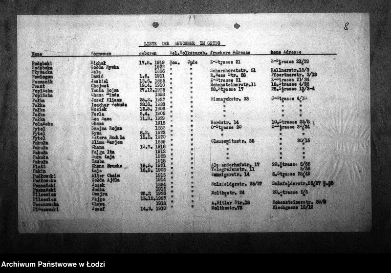 Obraz 12 z jednostki "[Alfabetyczny spis mieszkańców getta. Litera P]"