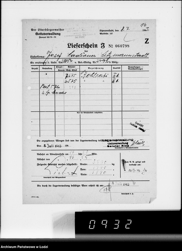 Obraz 20 z jednostki "Lebensmitteleinkauf, Aufträge, Lieferscheinen und Rechnungen 20832-20856 [Dostawa warzyw do Getta]"