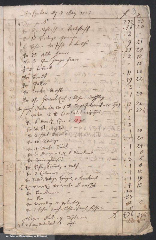 Obraz 5 z jednostki "Rechnung über die Ausgaben, so währender Kommission 1721 vom 5. Mai angegeben worden; język niemiecki"