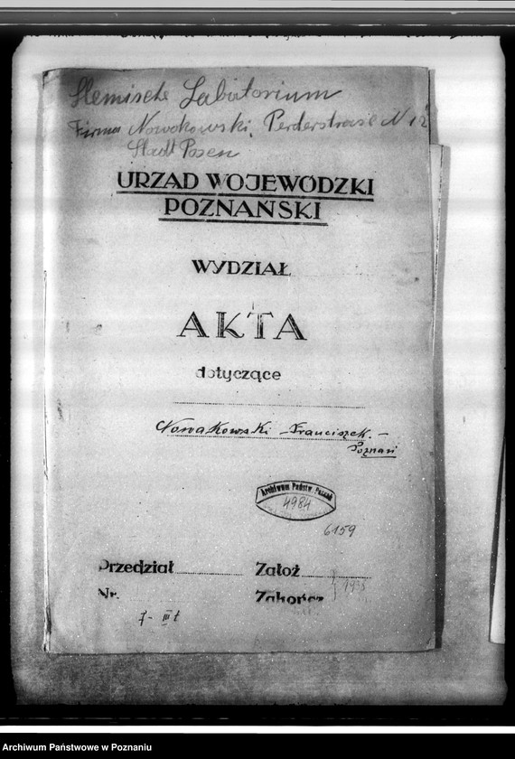 Obraz 4 z jednostki "Zatwierdzenie projektu rządzenia zakładu przemysłowego /Laboratorium Medyczno-Weterynaryjne "Medwet"/ w Poznaniu Fr. Nowakowskiego"