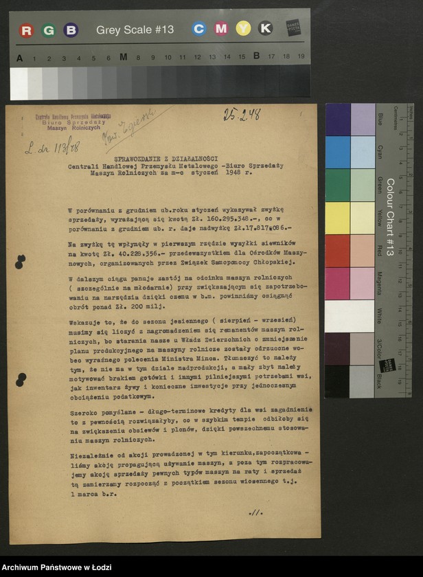 Obraz 2 z jednostki "Placówki produkcyjne i usługowe przemysłu metalowego; protokoły, sprawozdania, raporty z wykonania produkcji"