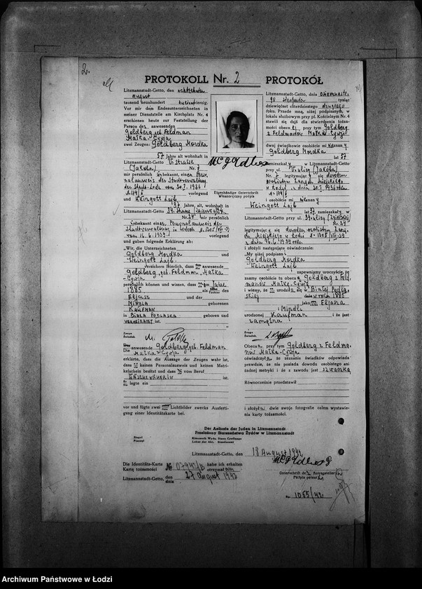 Obraz 5 z jednostki "[Protokoły stwierdzające na podstawie zeznań 2 świadków personalia i tożsamość osób ubiegających się o kartę tożsamości]"