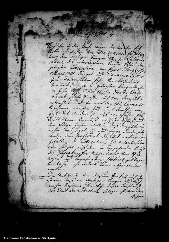 image.from.unit.number "Entscheidung in der Beschwerde des Commissarius loci gegen den Hauptmann in Gilgenburg in der Sache des Stadt Richters Heder und des Tuchmachers und Glöckners Demsky daselbst"