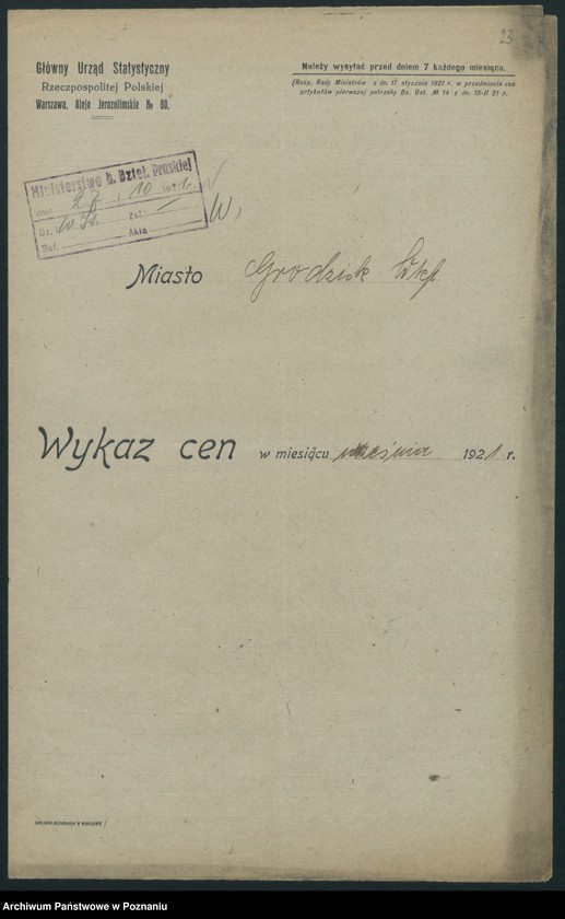 Obraz 20 z jednostki "[Wykazy cen z września 1921 roku w miastach województwa poznańskiego i pomorskiego]"