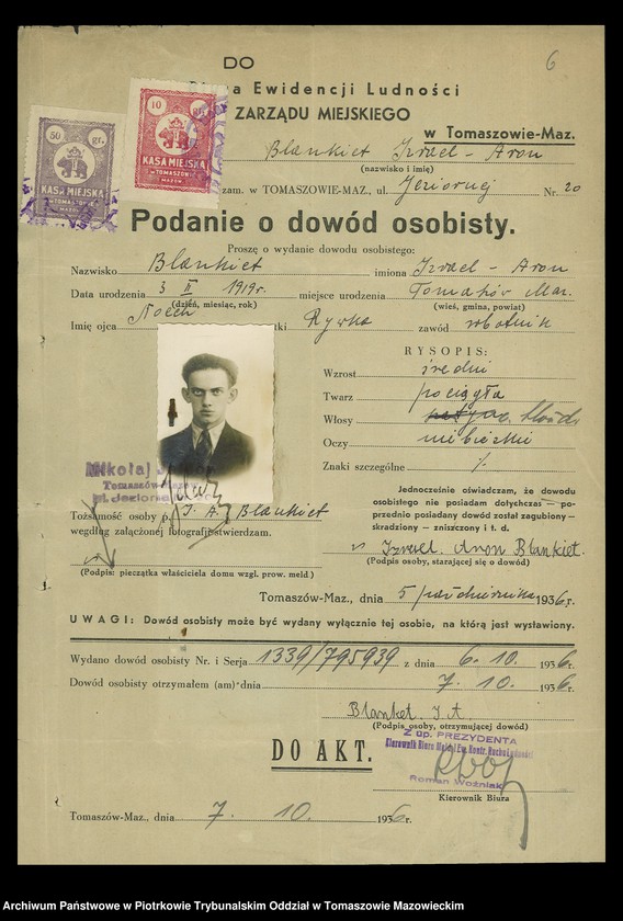 image.from.unit.number "Dowodów osobistych od nr 1334 do 1550. Tom VIII"