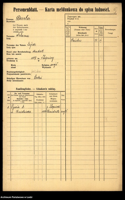 image.from.unit.number "[Spis ludności Łodzi] Durkowska - Dygas"