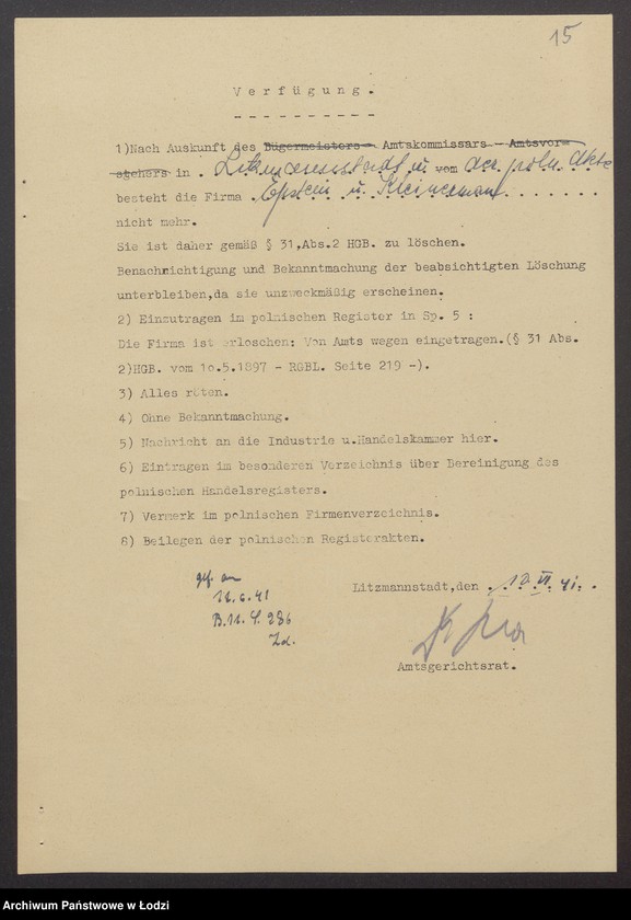 Obraz 17 z jednostki "Lazar Epstein, Abram Kleinerman- fabrykacja i sprzedaż towarów wełnianych i bawełnianych oraz przędzy"