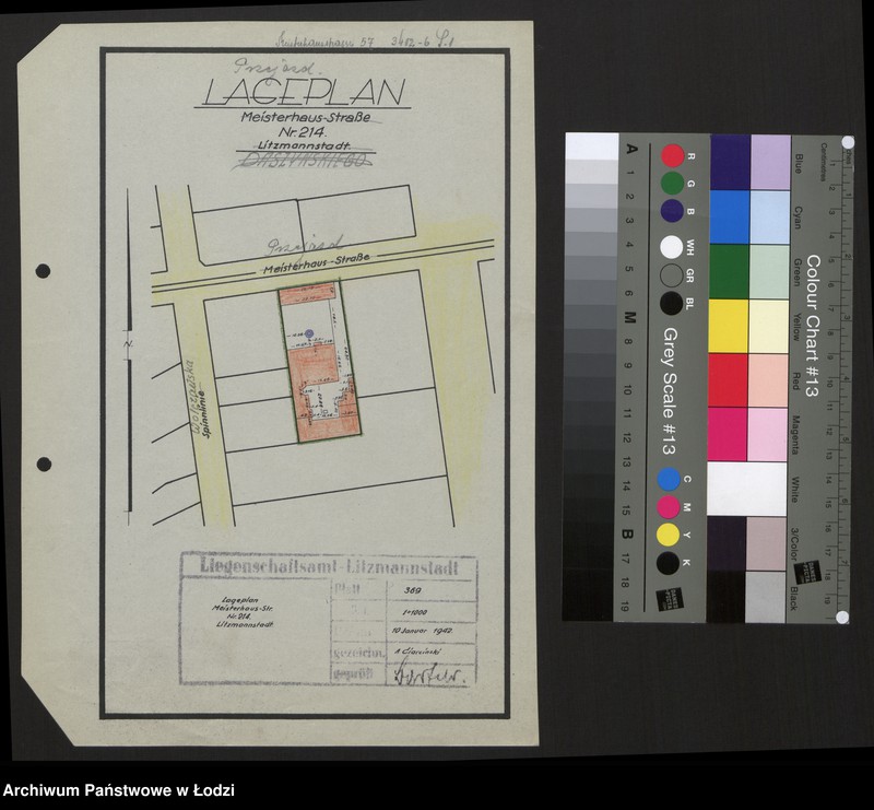 Obraz 1 z jednostki "Lageplan Meisterhaus Straße Nr 214 Litzmannstadt"