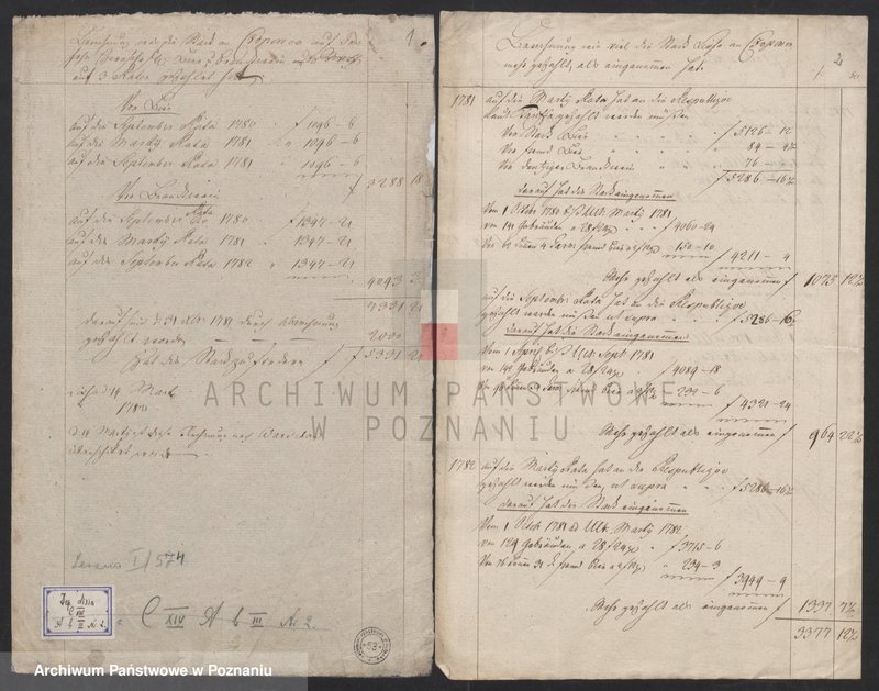 Obraz 2 z jednostki "Berechnung wieveil die Stadt Lissa an Czopowe vor das herrschaftliche Bier und Branntwein gezahlt hat; język niemiecki"