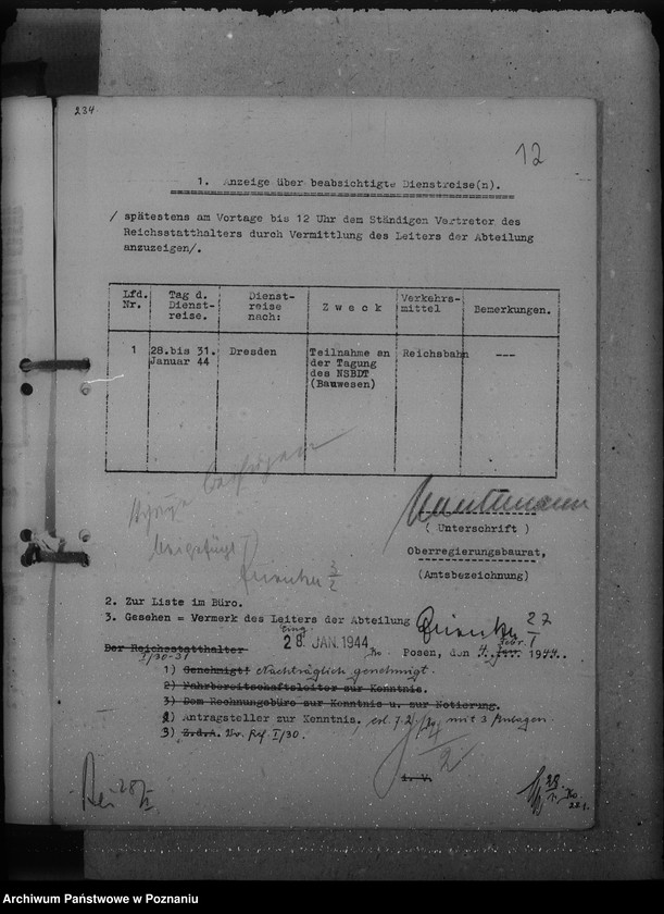 Obraz 16 z jednostki "Genehmigungen der Dienstreisen / Archivgut - Bytyn, Ceradz, Tarnowo, Starpel / i inne wyjazdy służbowe"