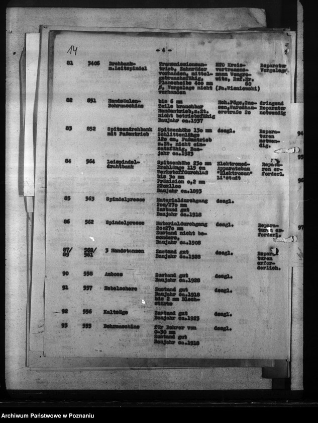 Obraz 17 z jednostki "Maschinenausgleich - freie und umgesetzte Maschinen. Werkzeugmaschinen. Rüstungsinspektion."