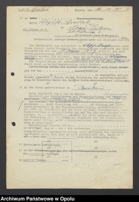 Obraz 13 z jednostki "[Zezwolenie na pobyt - Alfons Sage, ur. 13. 05. 1913 Breslau]"