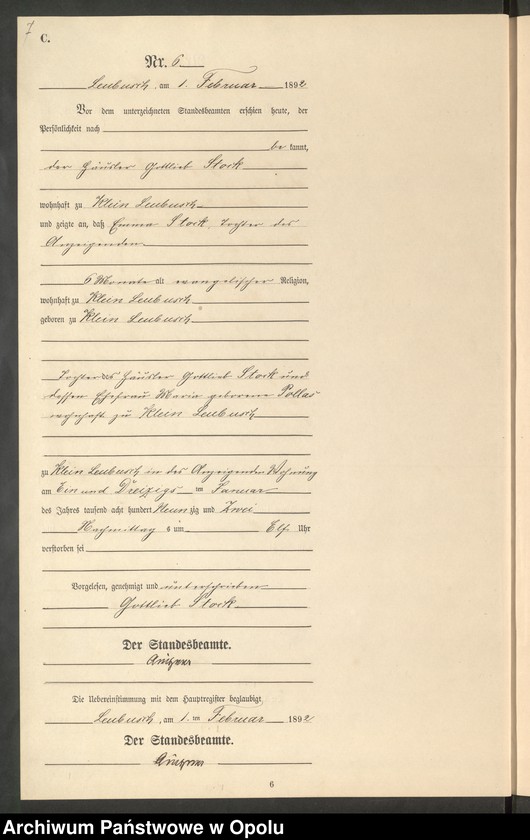 image.from.unit.number "Sterbe-Neben-Register Standes-Amt Leubusch 1892"
