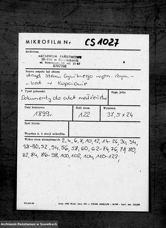image.from.unit.number "Dokumenty k aktam brakosočetavšichsja Kopciovskago Rimsko-Katoličeskago prichoda za 1899 god"
