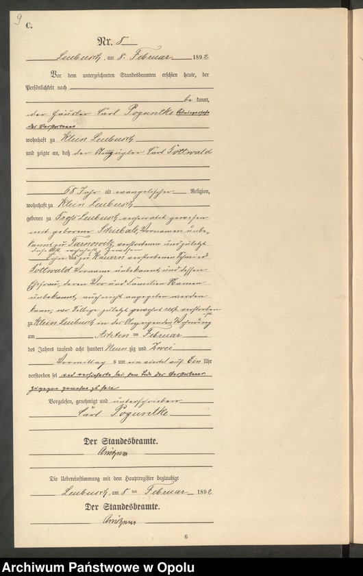 image.from.unit.number "Sterbe-Neben-Register Standes-Amt Leubusch 1892"