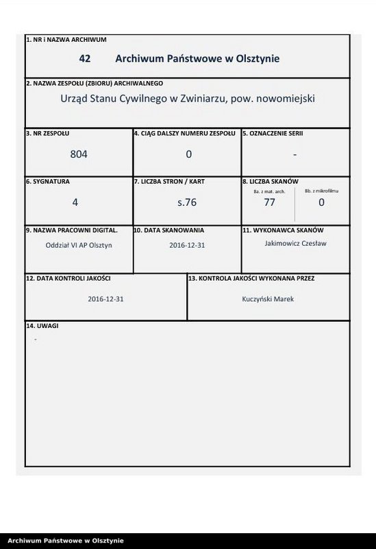 Obraz z zespołu "Urząd Stanu Cywilnego w Zwiniarzu pow. nowomiejski"