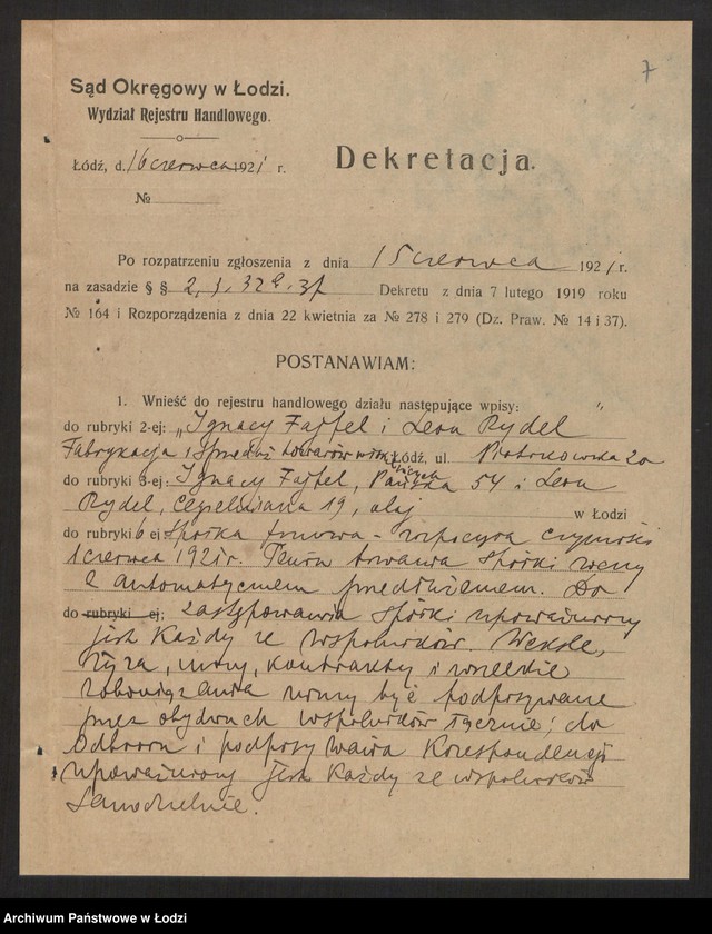 Obraz 9 z jednostki "Leon Rydel i Ignacy Fajfel - fabrykacja i sprzedaż towarów włókienniczych"