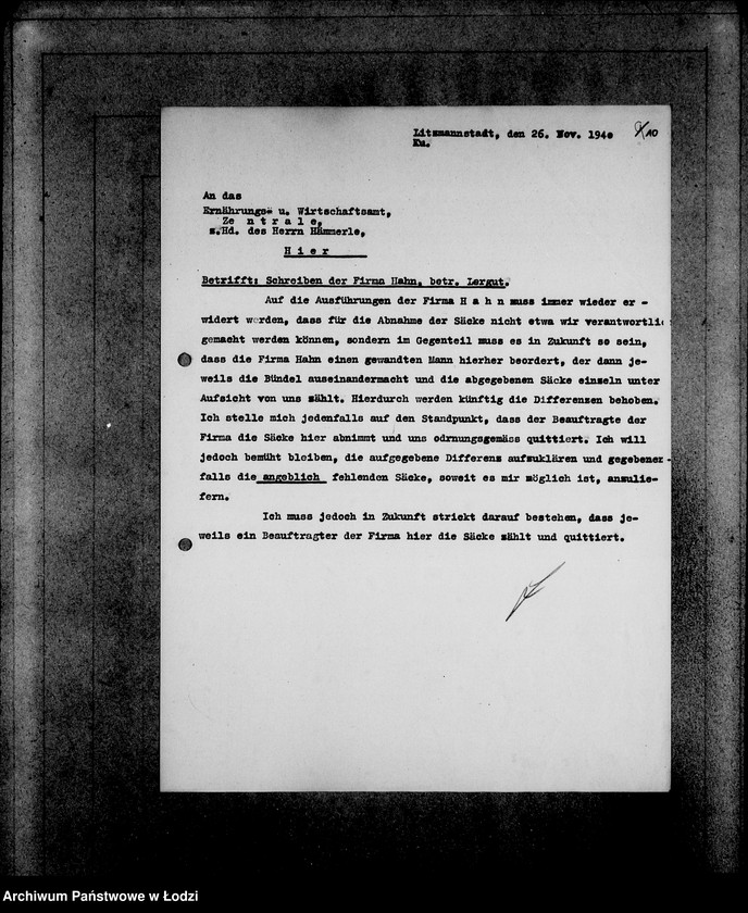 Obraz 14 z jednostki "[Zlecenia na dostawę dla ludności Getta artykułów spożywczych- ziemniaki, chleb, mąka, mięso- oraz zwrot opakowań]"