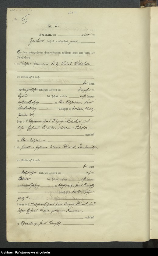 image.from.unit.number "Heiraths-Haupt-Register Breslau IV 1902 Band 1"