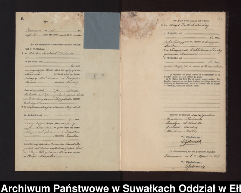 Obraz 5 z jednostki "Heiraths-Neben-Register des Preussischen Standes-Amtes Neuhoff Kreis Loetzen"