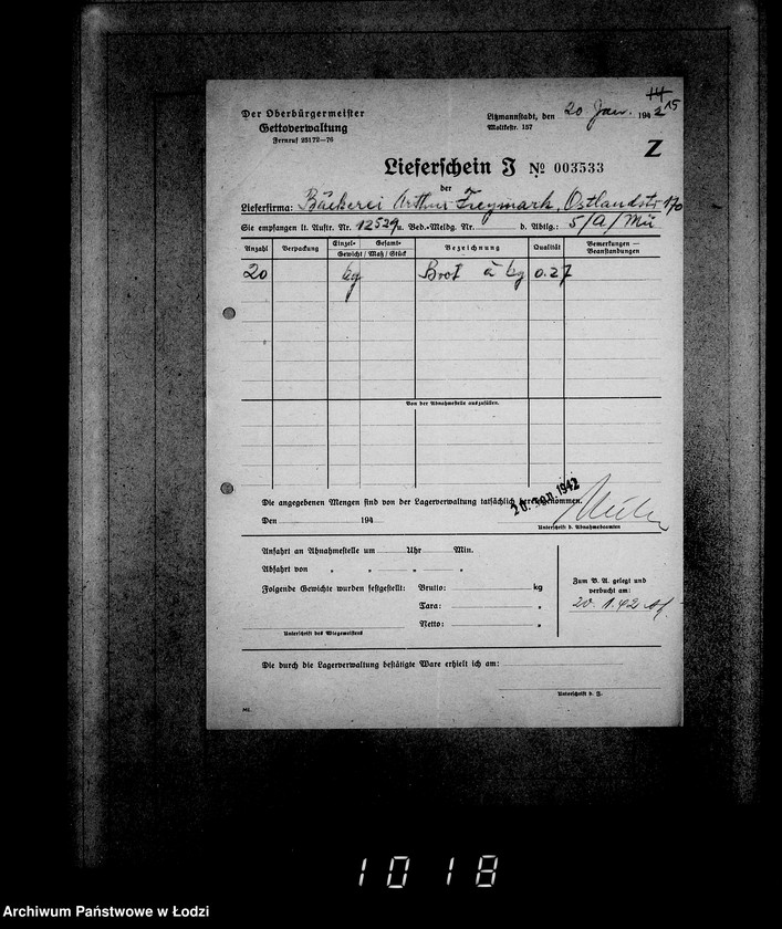 Obraz 19 z jednostki "Aufträge [Lieferscheinen und Rechnungen] 12481-12530 Lebensmitteleinkauf 5/Mü [Dostawa artykułów pierwszej potrzeby do Getta]."