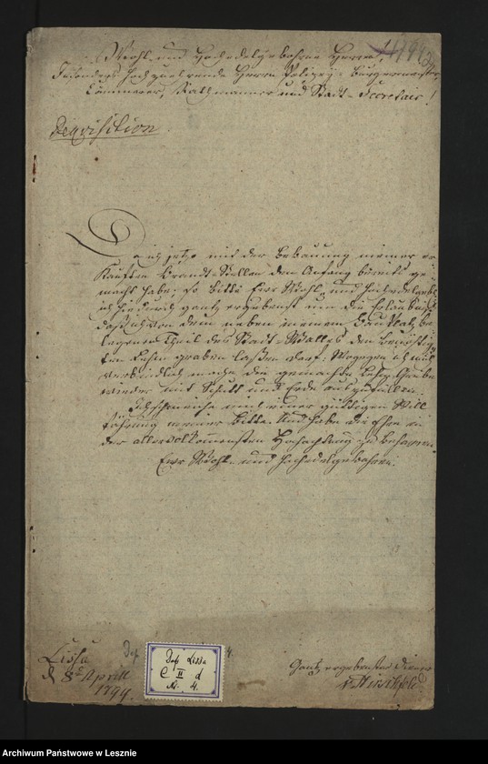 Obraz 5 z jednostki "[Schreiben des Kriegs und Domänenrats v. Hirschfeld betreffend Gelass im Rathause zur Anlage einer Konsumtionssteuer und Zollamtsekspeditionsstube]"