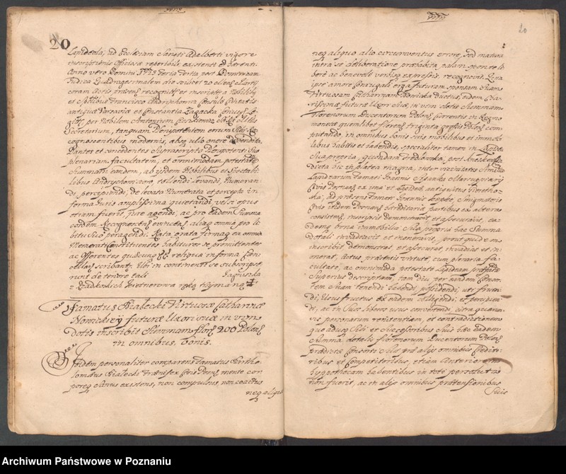Obraz 20 z jednostki "Liber actorum officii consularis civitatis Posnaniae sub notariatu Stanislai Gąsawski SR.Mtis secretari, officii praesentis notarii necnon vicenotarii Bernardi Stefanowicz iureconsultis Posnaniensis."