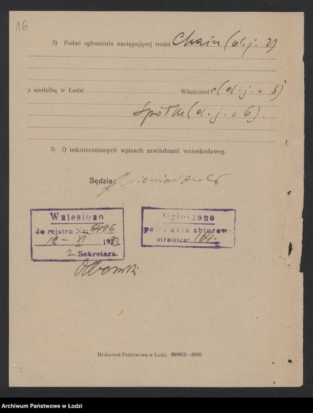 Obraz 18 z jednostki "Chaim Izaak Unger i S-ka- handel towarami manufakturowymi"