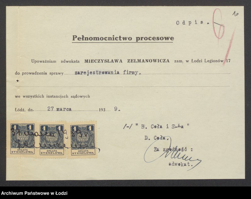 Obraz 12 z jednostki "Lajbuś Samsonowicz, dawid Coła, Bina Coła „B. Coła i s-ka” - sprzedaż manufaktury bawełnainej"