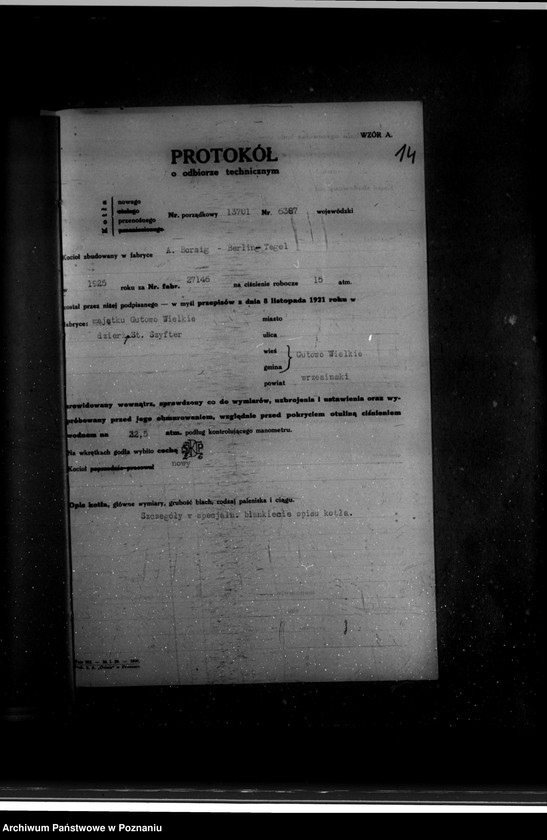 Obraz 18 z jednostki "Gorzelnia rolnicza St. Szyftera we wsi Gutowo Wielkie powiat wrzesiński nr woj. kotła 6387"