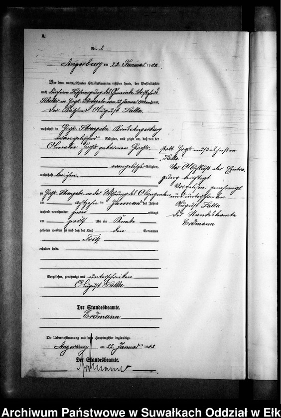 image.from.unit.number "Geburts-Neben-Register des Preussischen Standes-Amtes Gr. Strengeln Kreis Angerburg"