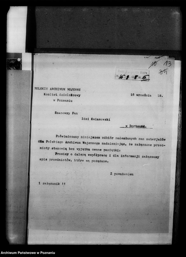image.from.unit.number "Polskie Archiwum Wojenne- Delegatura w Poznaniu [korespondencja różna.]"