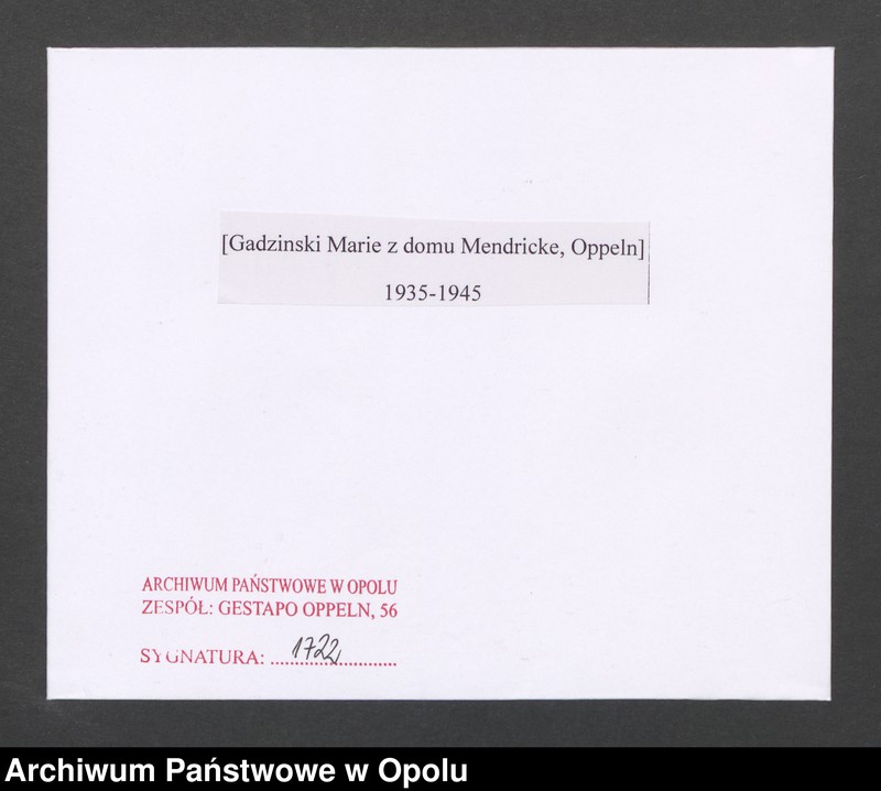 Obraz 2 z jednostki "[Gadzinski Marie z domu Mendricke, Oppeln]"