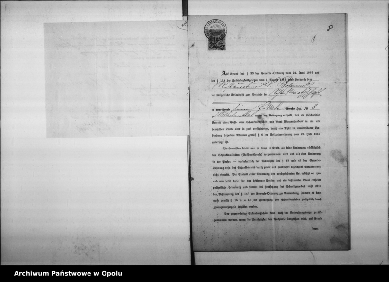 Obraz 10 z jednostki "Acta des Magistrats zu Oppeln betreffend den Schankwirthschaftsbetrieb im Hause No 8 Wilhelmstal durch Bosannek Vol: I"