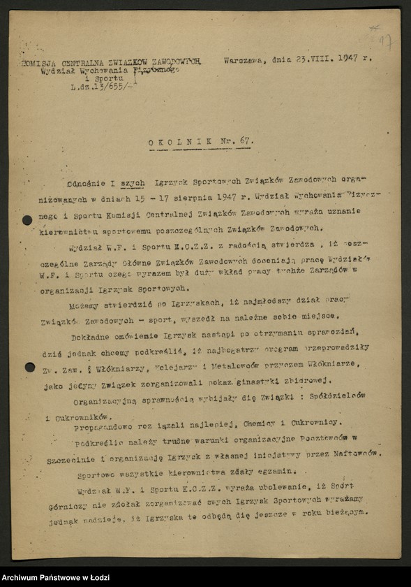 Obraz 18 z jednostki "Okólniki, uchwały i instrukcje związków zawodowych"