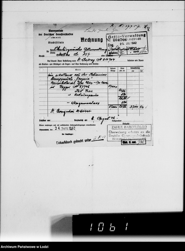 Obraz 12 z jednostki "Landwirtschaft-Zentralgenossenschaft.G.m.b.H.Rechnungen. [za dostawy towarów dla Getta]"