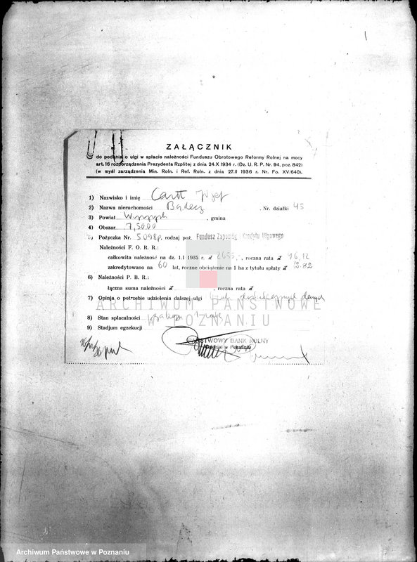 Obraz 11 z jednostki "/Podania rolników o ulgi w spłacie należności Funduszu Obrotowego Funduszu Obrotowego Reformy Rolnej z terenu powiatu wyrzyskiego"