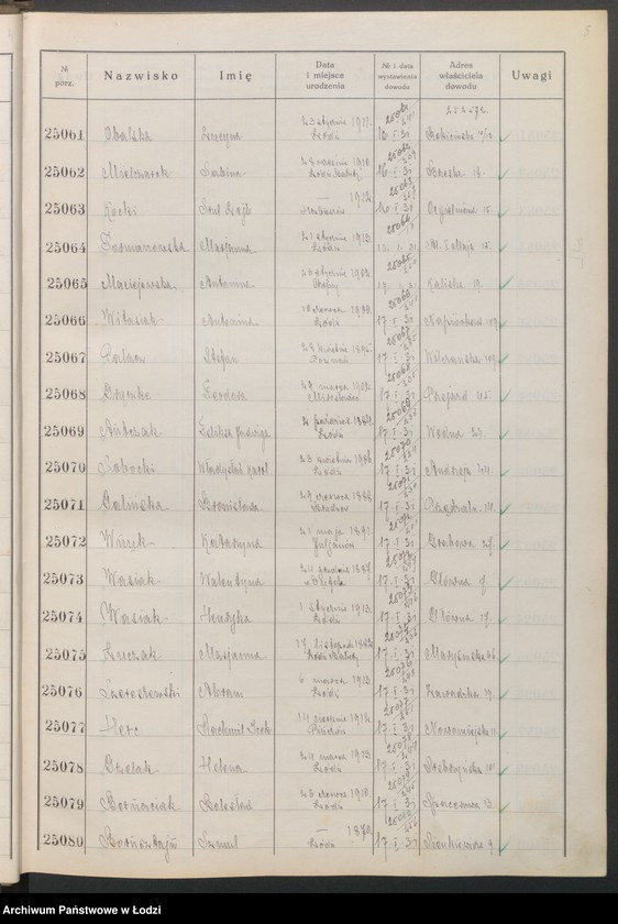 image.from.unit.number "Ewidencja dowodów osobistych wydanych przez Zarząd gminy Łódź od nr 25001 do 30000"