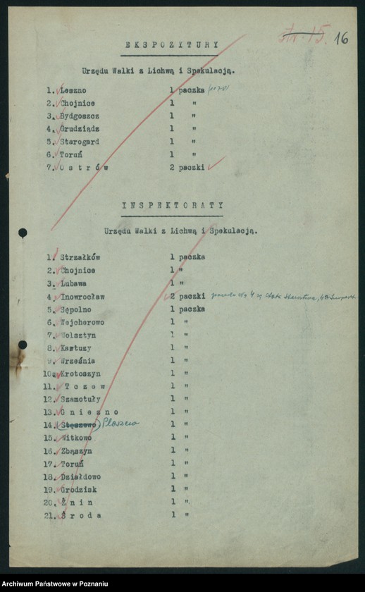 Obraz 18 z jednostki "Wykaz akt Urzędu Walki z Lichwą i Spekulacją w Poznaniu oraz ekspozytur i inspektoratów"