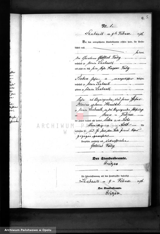 image.from.unit.number "Sterbe-Neben-Register des Königlichen Standes Amt Leubusch Jahrgang 1876"