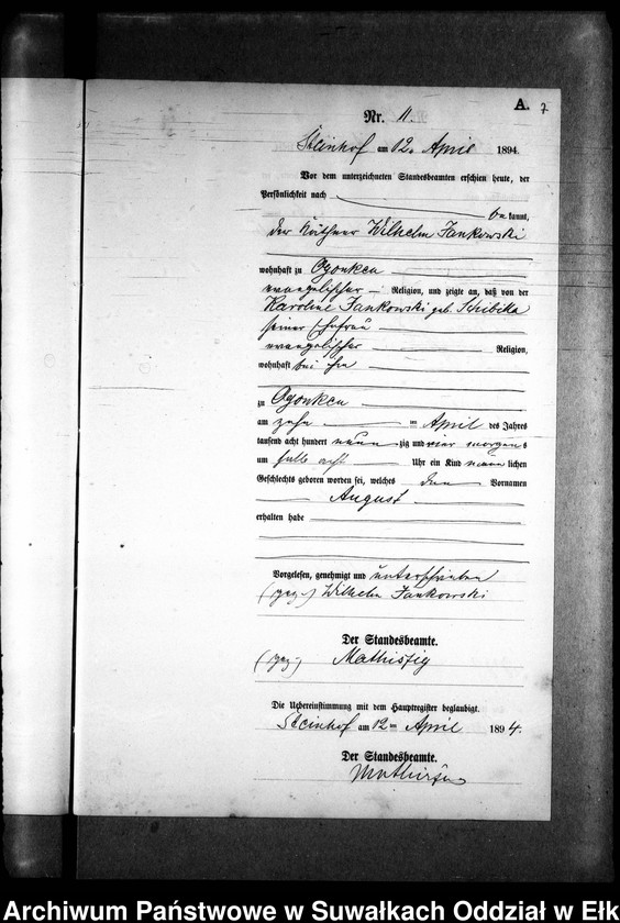 image.from.unit.number "Geburts-Neben-Register des Preussischen Standes-Amtes Gr. Strengeln Kreis Angerburg"